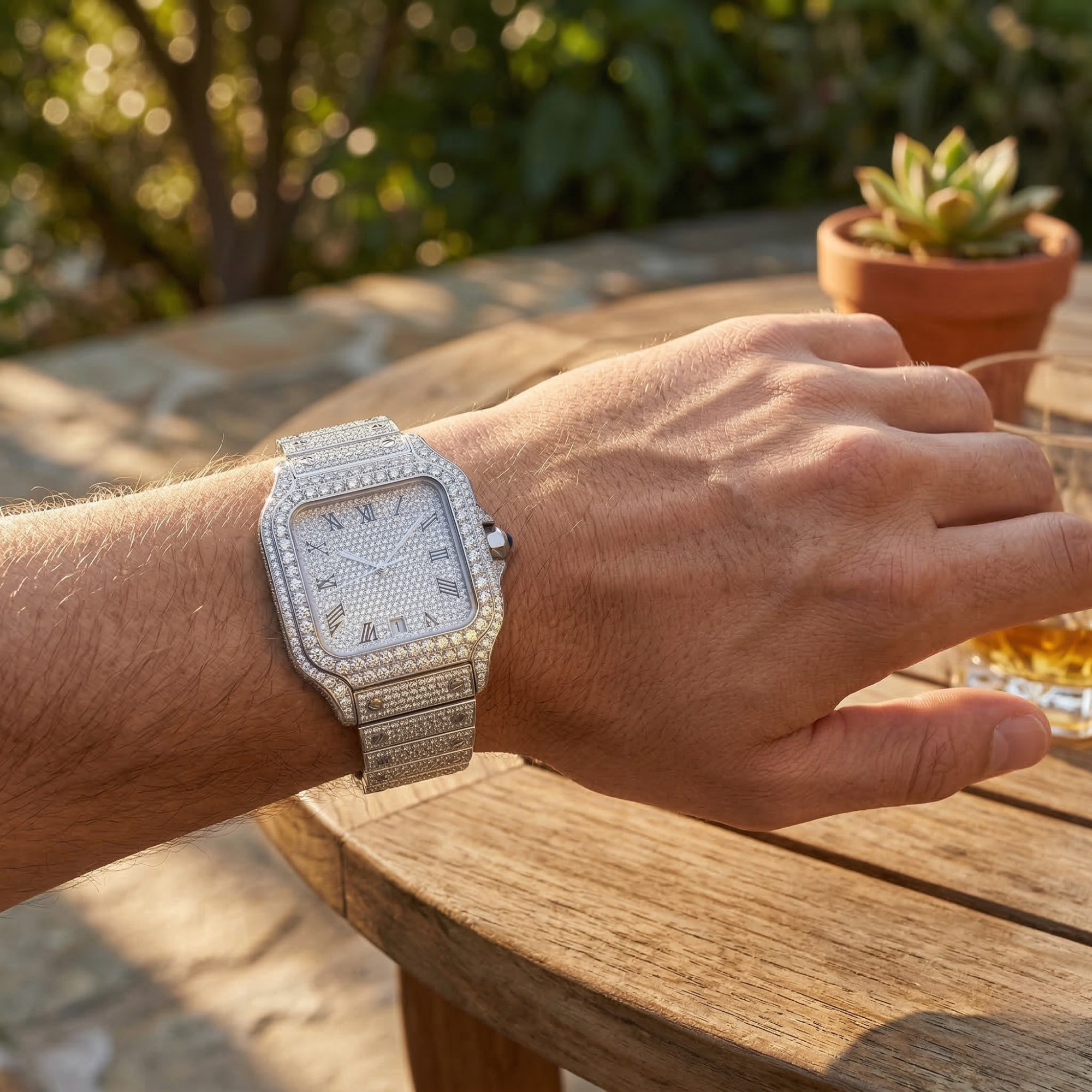 Excellent Jewels™ Men's 42MM Bust Down Moissanite Watch | 16CT D-Color VVS | Self-Winding Automatic Movement