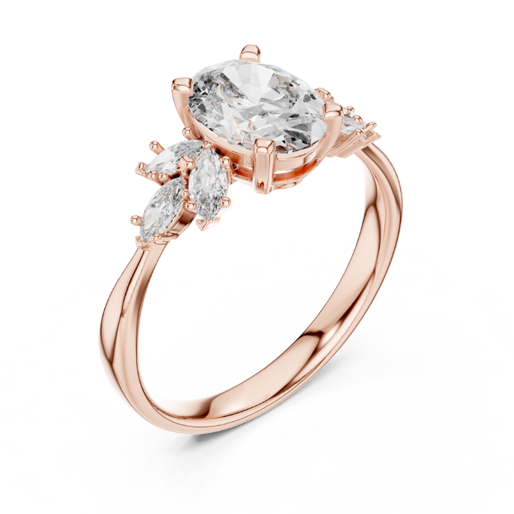 Oval Diamond Engagement Ring 1.00ct E VS1 with Marquise Accents 0.30ct | Gold Bridal Ring | Unique Anniversary Jewelry