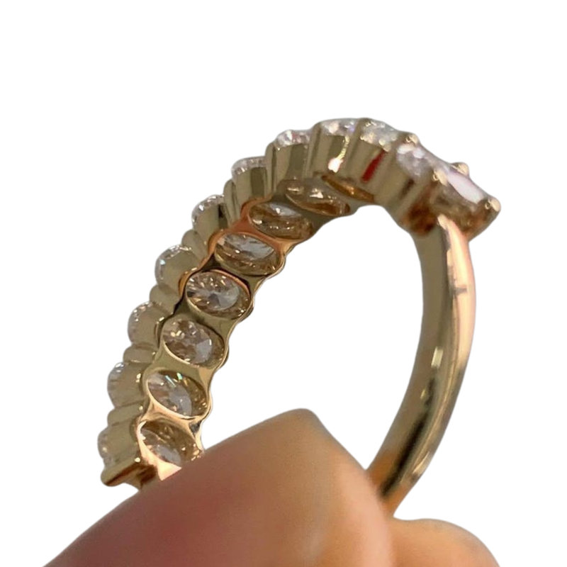 Oval Cut Lab Grown Diamond 7 Stone Ring | 18K Gold Shared Prong Wedding & Anniversary Band