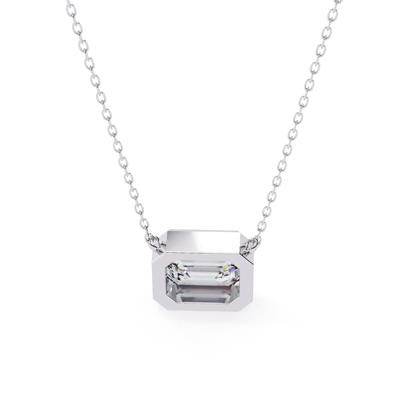 Modern Bezel-Set Emerald Cut Lab-Grown Diamond Necklace