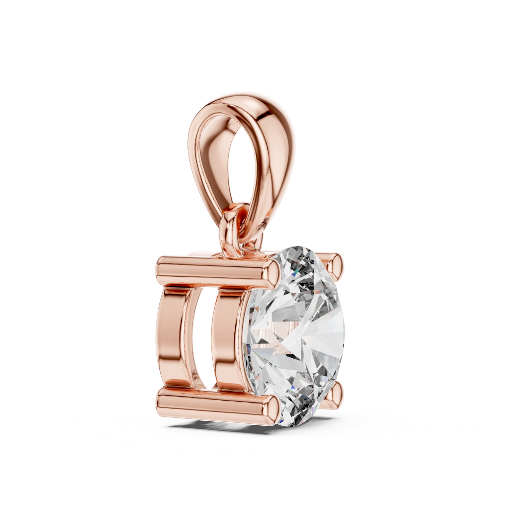 Round Diamond Solitaire Pendant Necklace | 1.20ct Total (1.00ct E VS1 Center + Accent Diamonds) | 10K-22K Gold, White Yellow Rose