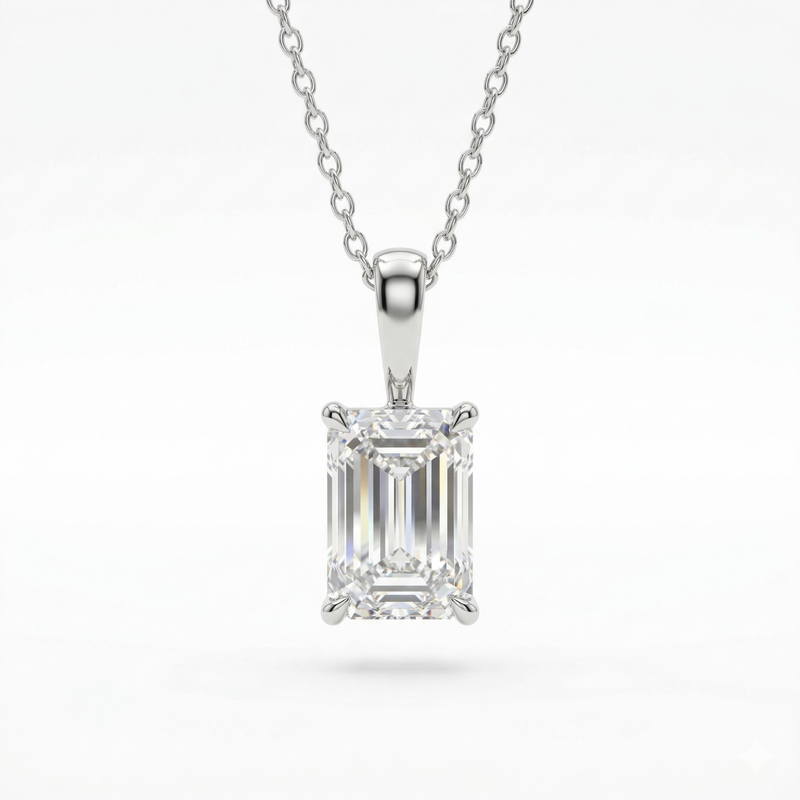 3-Carat Classic Emerald Cut Diamond Necklace – Minimalist Solitaire Setting