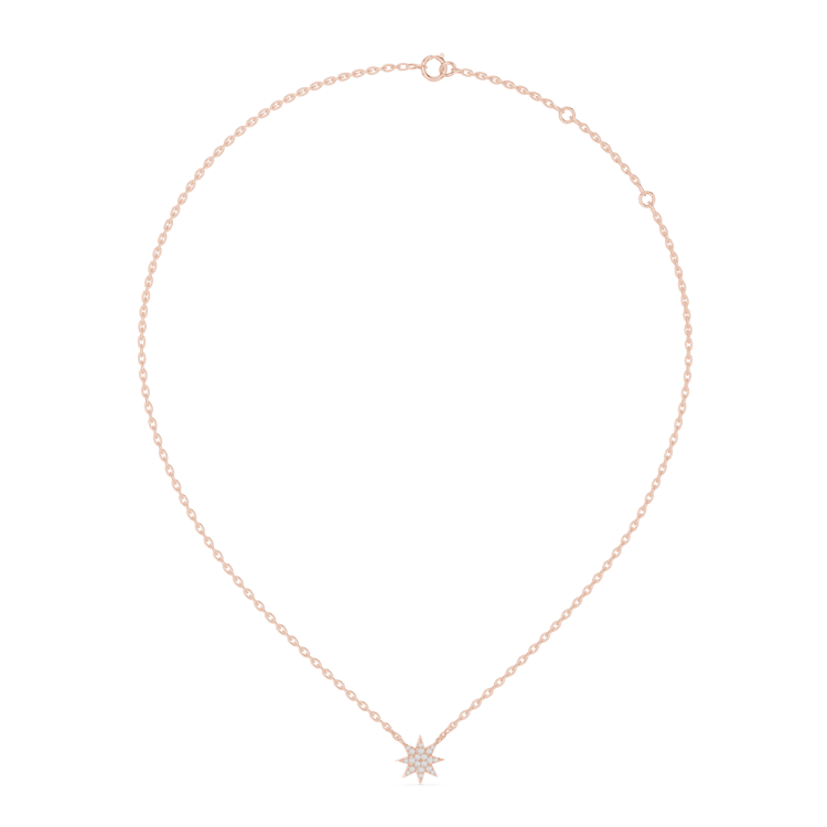 8 Point Diamond Star Pendant | Round Brilliant Cut Natural Diamond Necklace E Color VS1