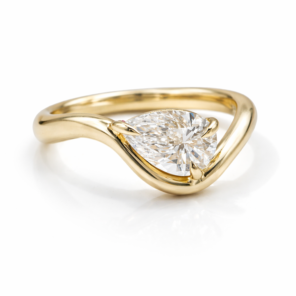 1 Carat Pear Cut Lab Grown Diamond Ring in 10K White & Yellow Gold – IGI Certified (Unisex)