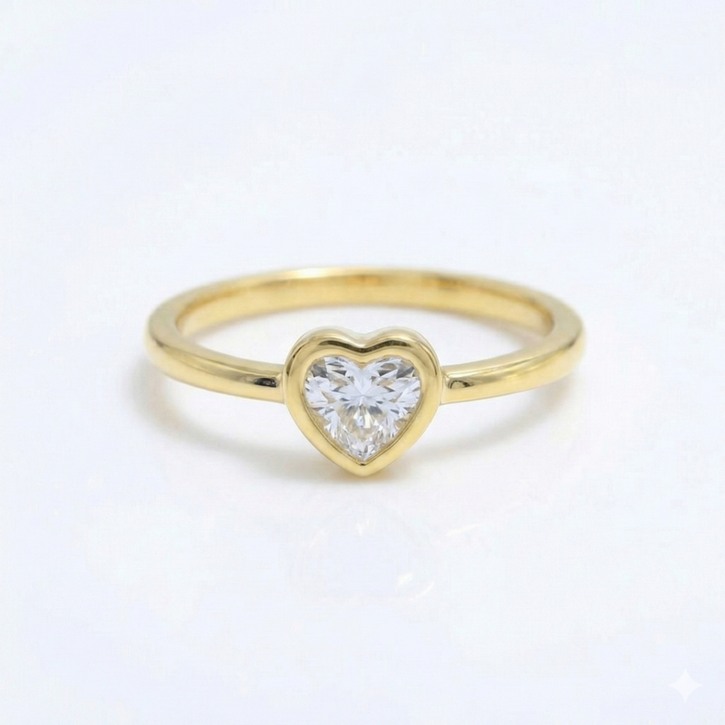 1.00 Carat Heart Cut Diamond Bezel Solitaire Ring | 14K Yellow Gold Engagement & Anniversary Ring