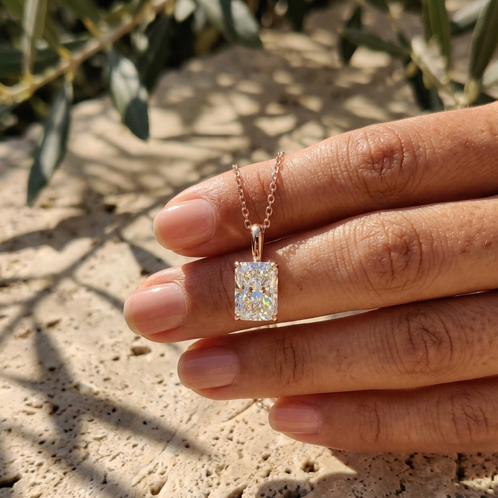 Elongated Radiant Brilliant Diamond Pendant