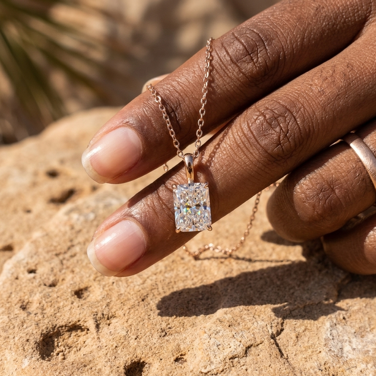 Elongated Radiant Brilliant Diamond Pendant