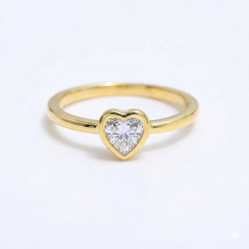 1.00 Carat Heart Cut Diamond Bezel Solitaire Ring | 14K Yellow Gold Engagement & Anniversary Ring
