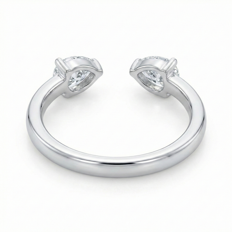 Twin Pear Cut Lab Grown Diamond Open Cuff Ring | 14K White Gold Minimal Modern Band | Promise & Anniversary Ring
