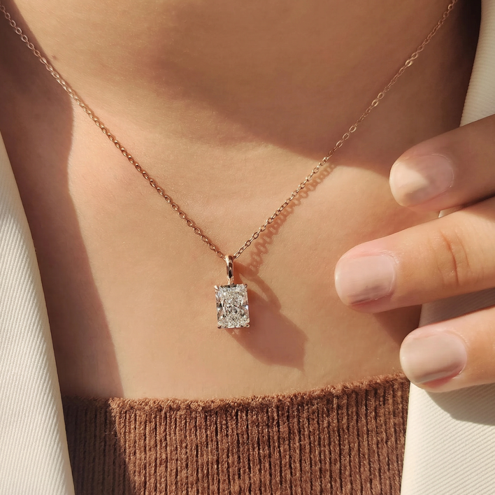 Elongated Radiant Brilliant Diamond Pendant