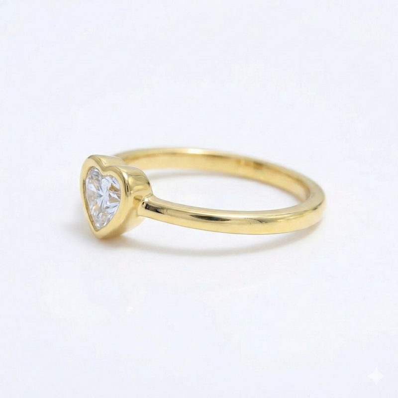 1.00 Carat Heart Cut Diamond Bezel Solitaire Ring | 14K Yellow Gold Engagement & Anniversary Ring