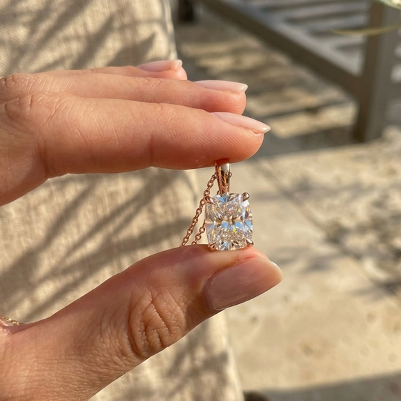 Elongated Radiant Brilliant Diamond Pendant