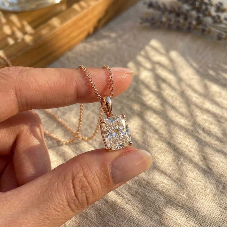 Elongated Radiant Brilliant Diamond Pendant