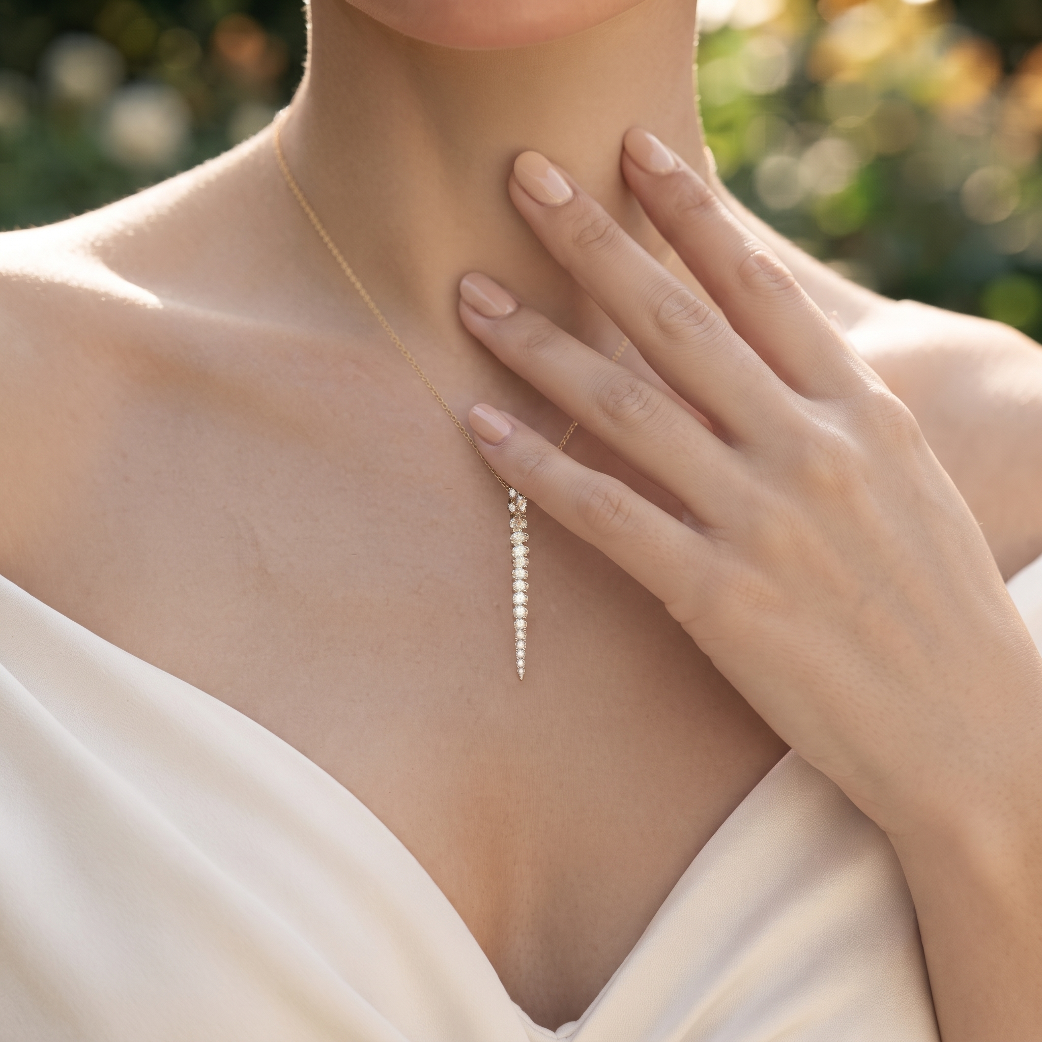 Vertical Diamond Bar Pendant Necklace