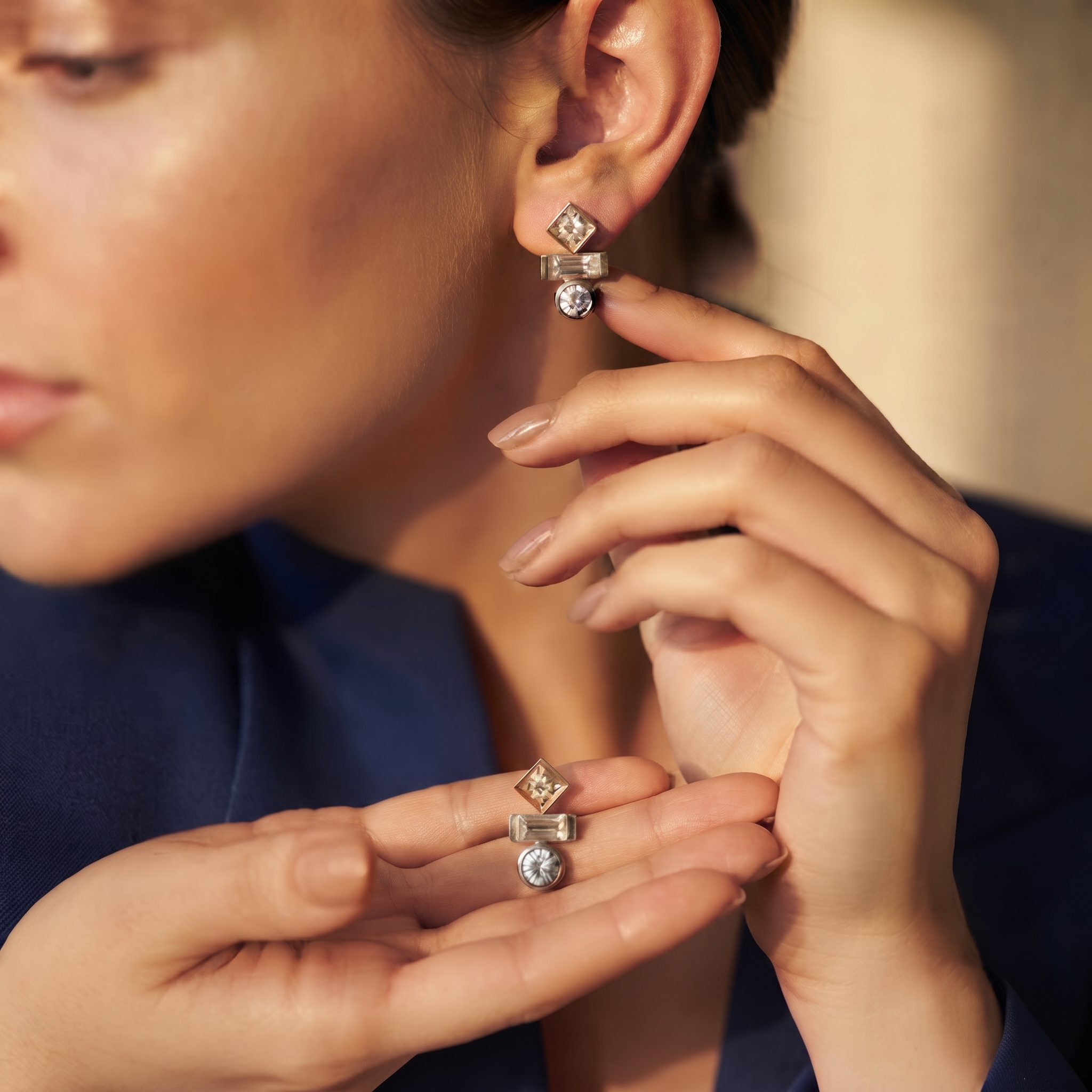 Geometric Trio Diamond Stud Earrings