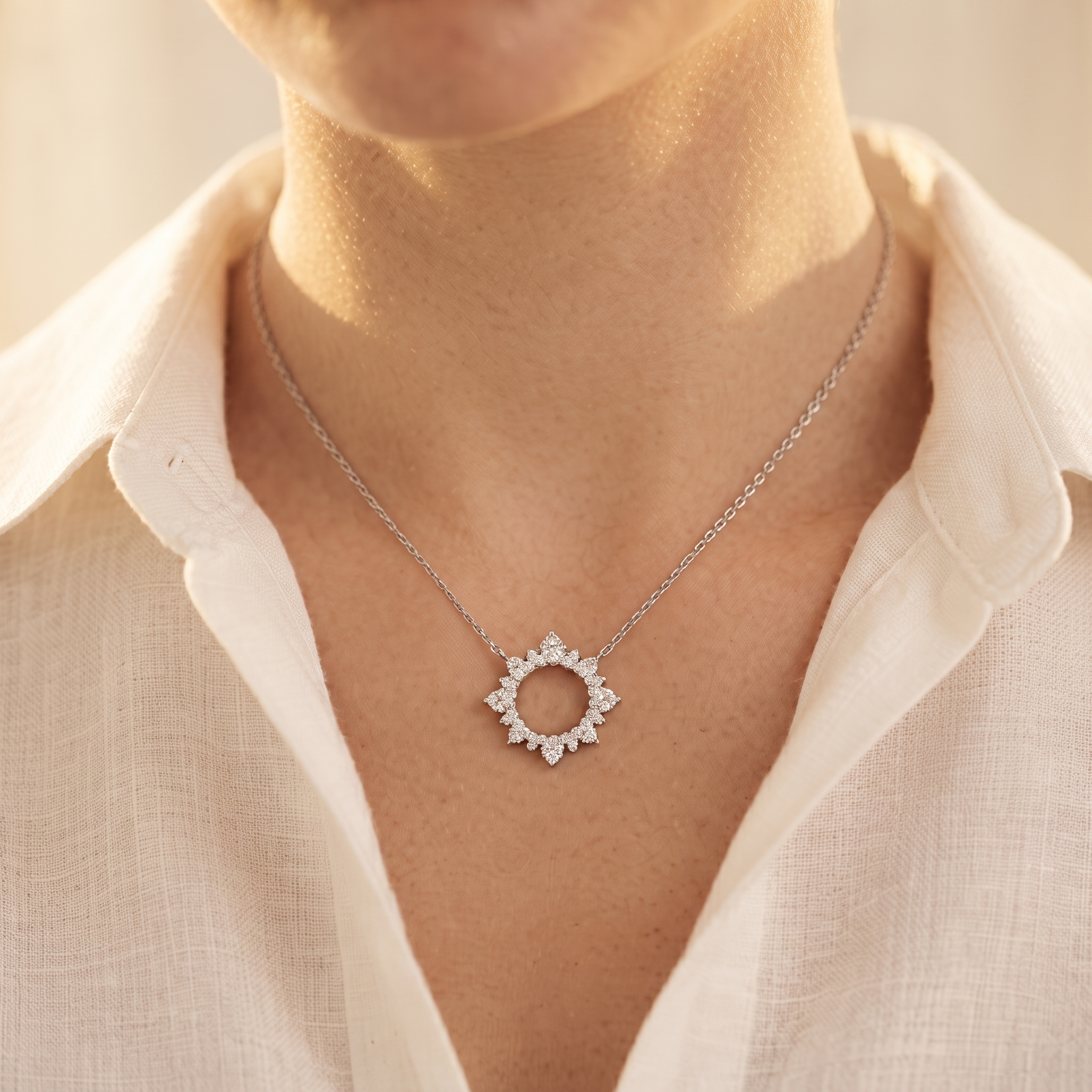 Open Circle Diamond Wreath Pendant Necklace