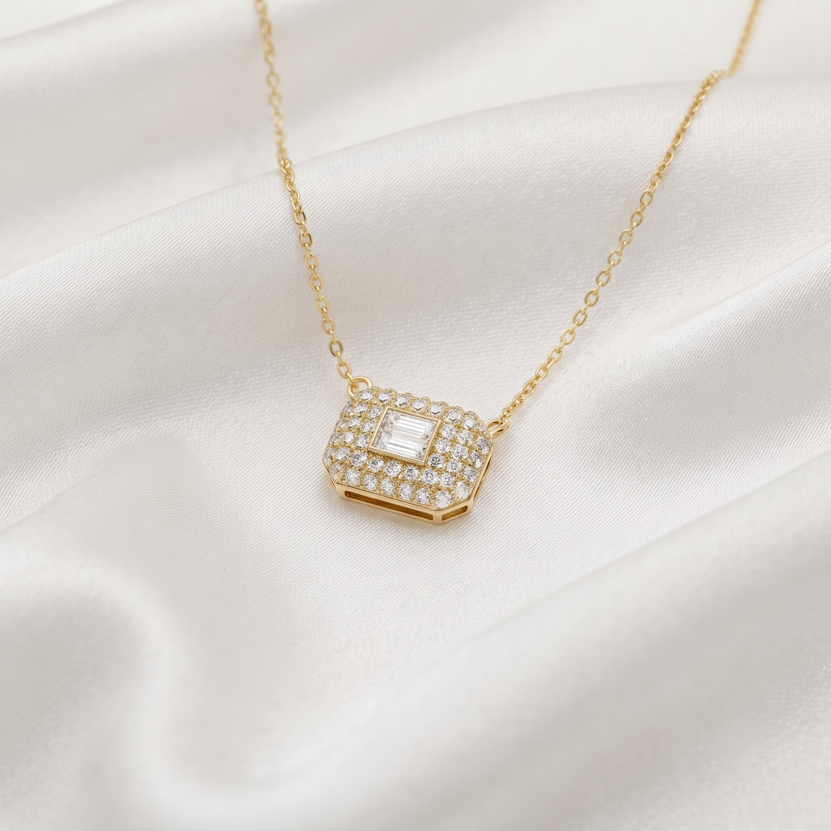 Rectangular Baguette Diamond Halo Pendant