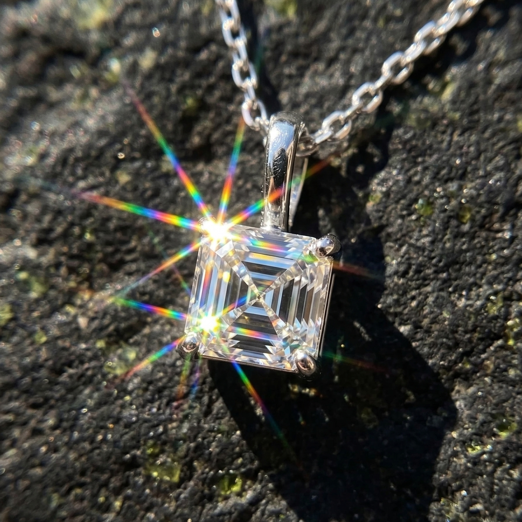 Asscher Cut Solitaire Diamond Pendant