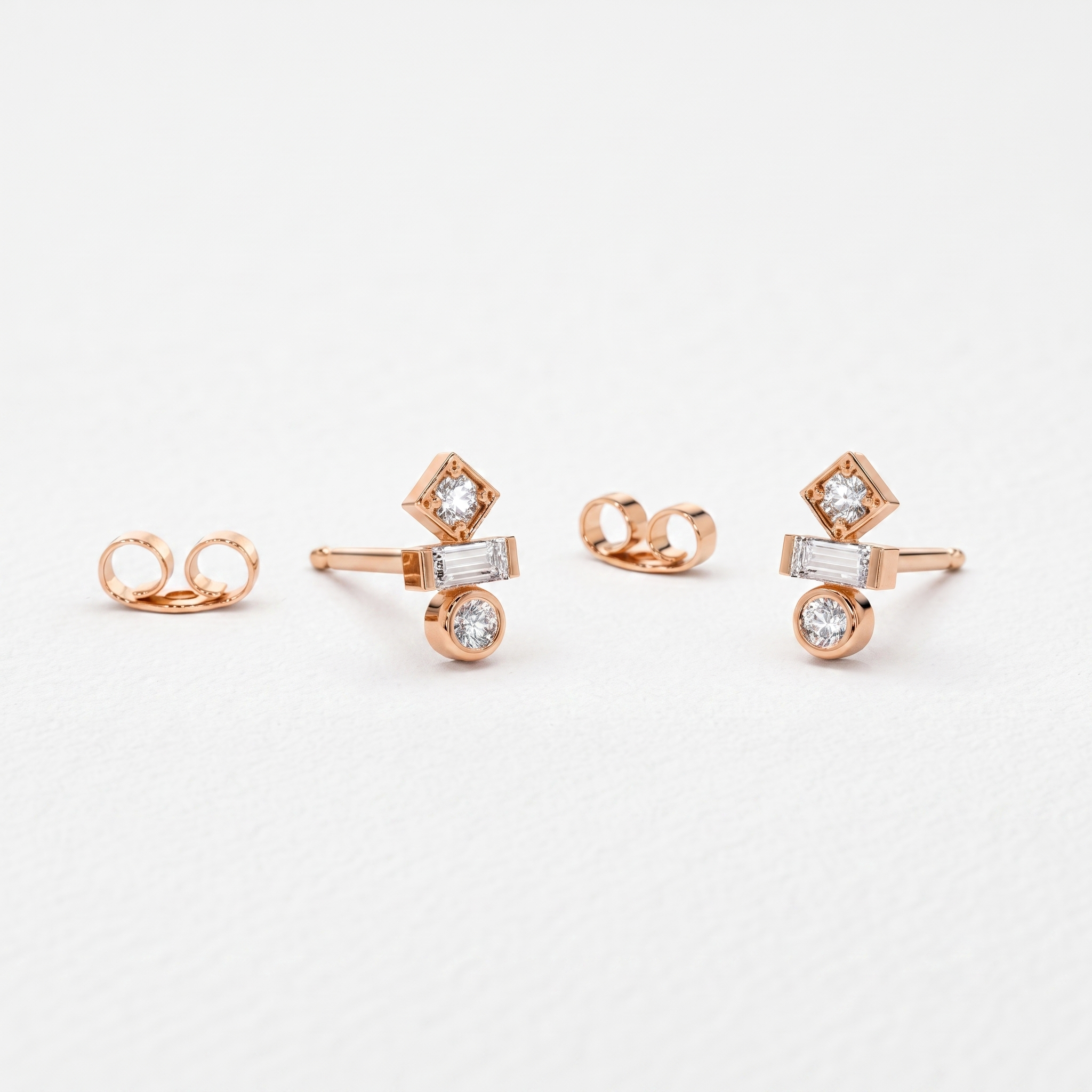 Geometric Trio Diamond Stud Earrings