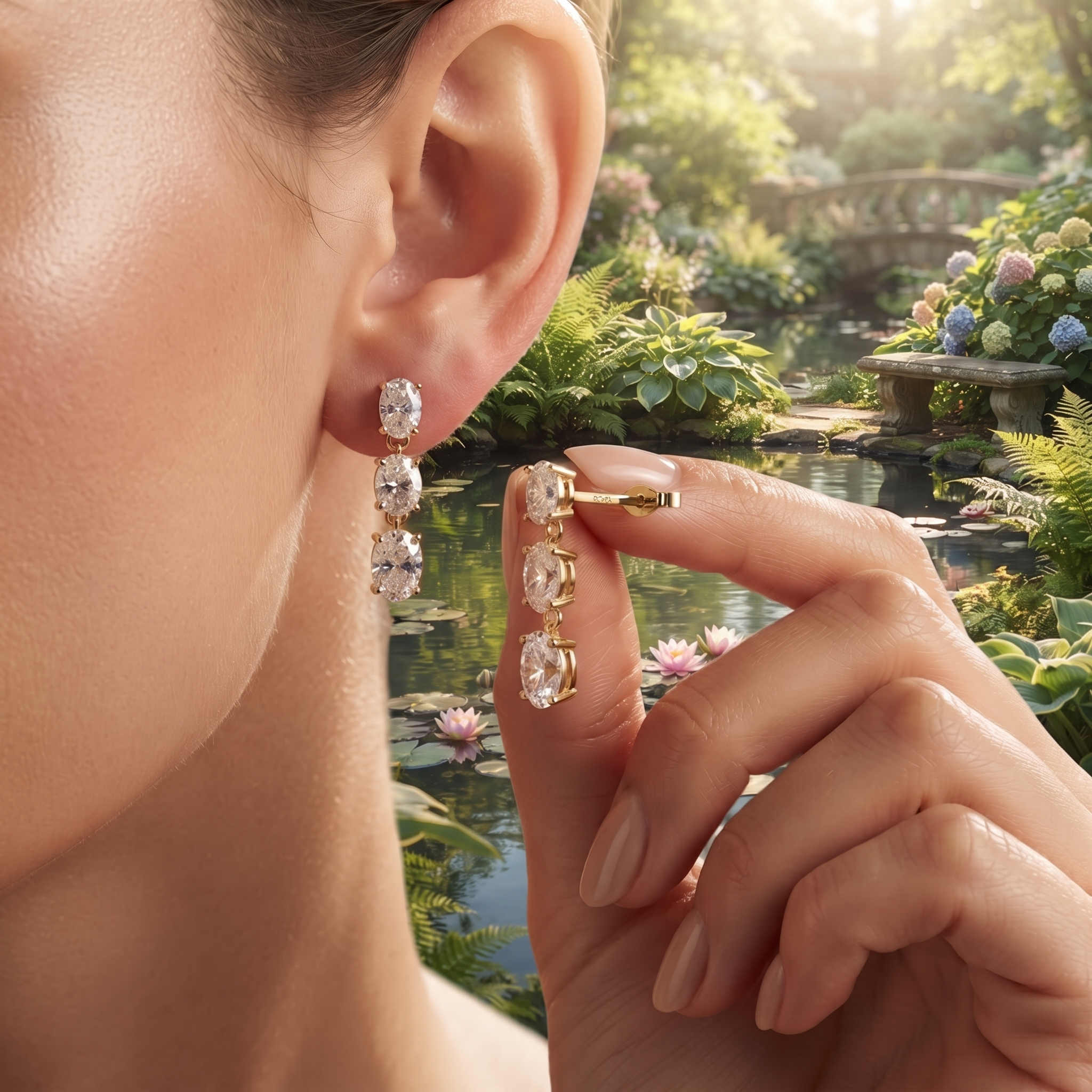 Graduated Oval Diamond Drop Earrings