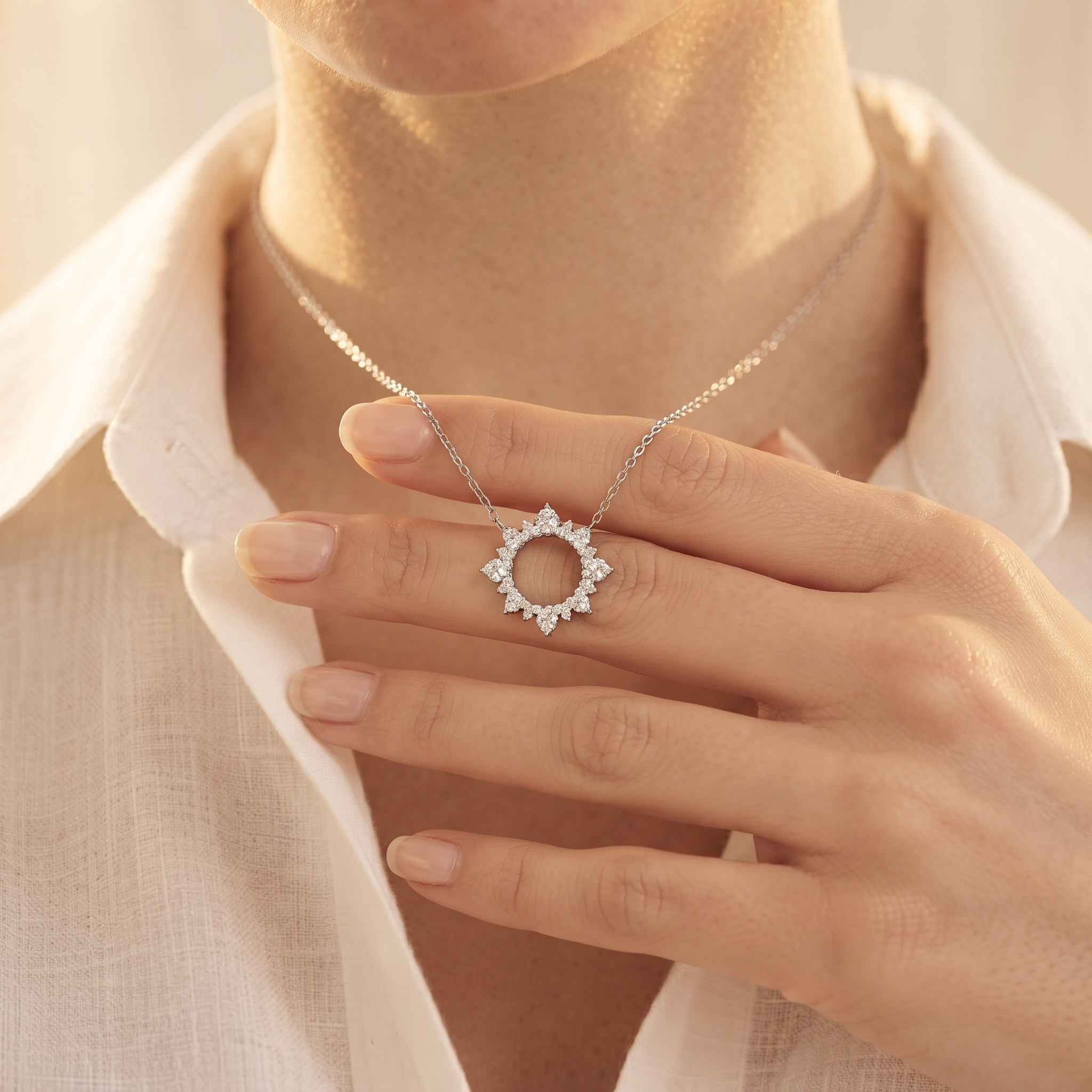 Open Circle Diamond Wreath Pendant Necklace