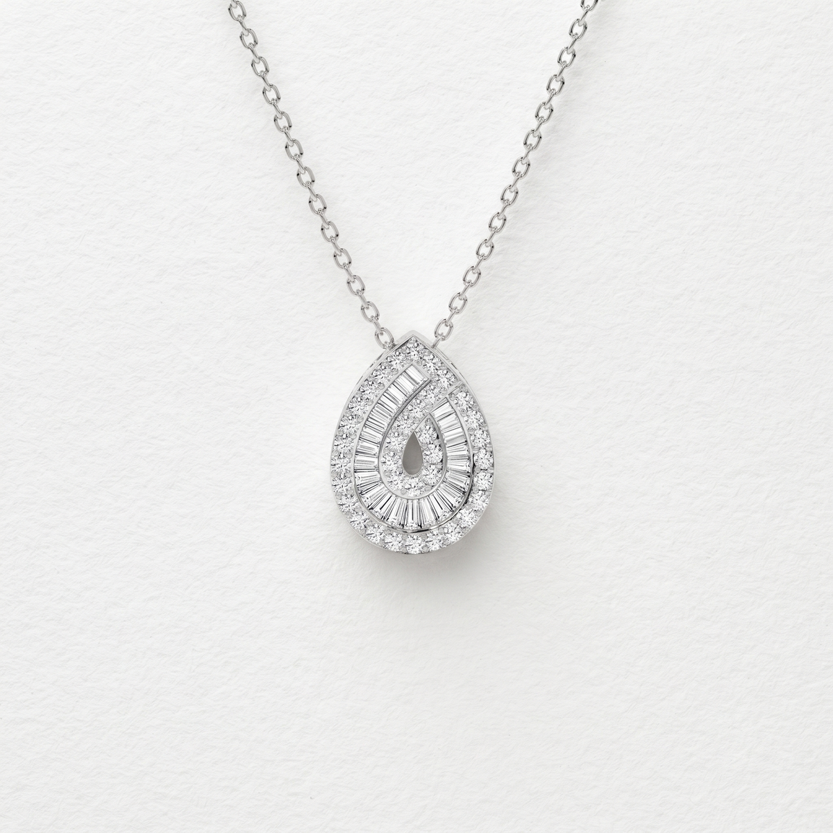 Pear Shape Baguette Halo Diamond Pendant