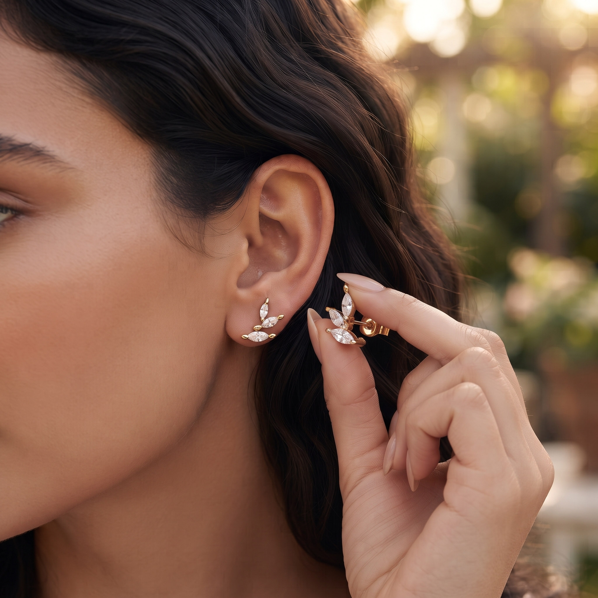 Triple Marquise Diamond Stud Earrings