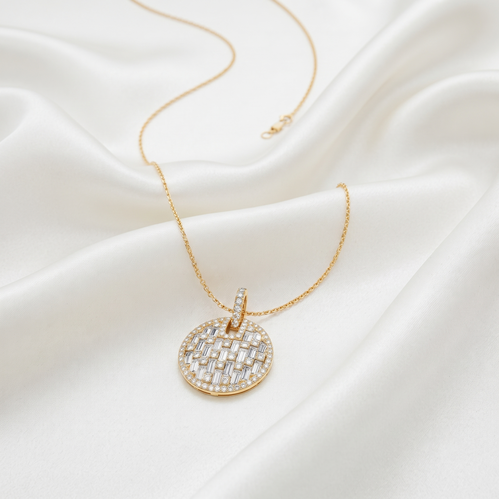 Geometric Baguette Diamond Circle Pendant