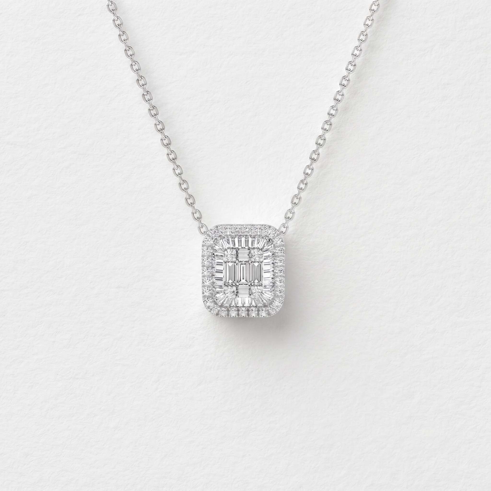Cushion Frame Baguette Diamond Pendant
