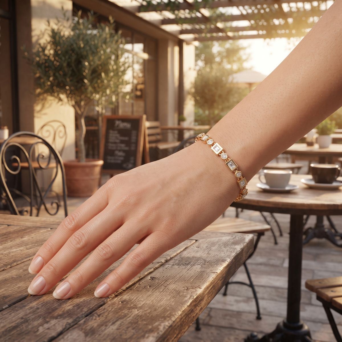 Geometric Square & Round Diamond Bracelet