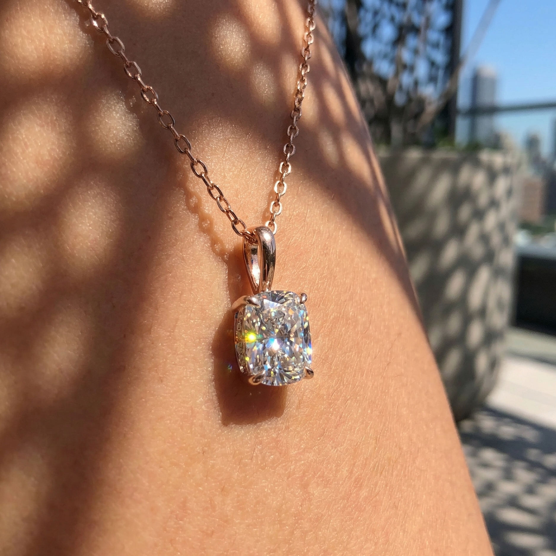 Cushion Cut Solitaire Diamond Pendant