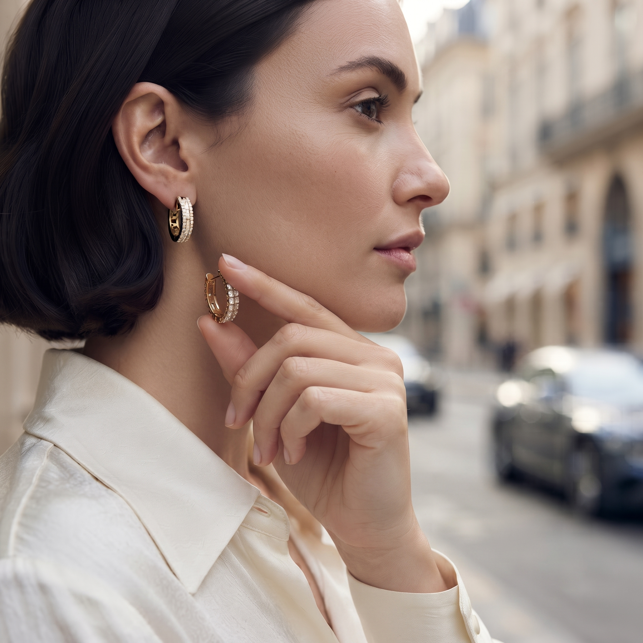 Double Frame Baguette Diamond Hoop Earrings
