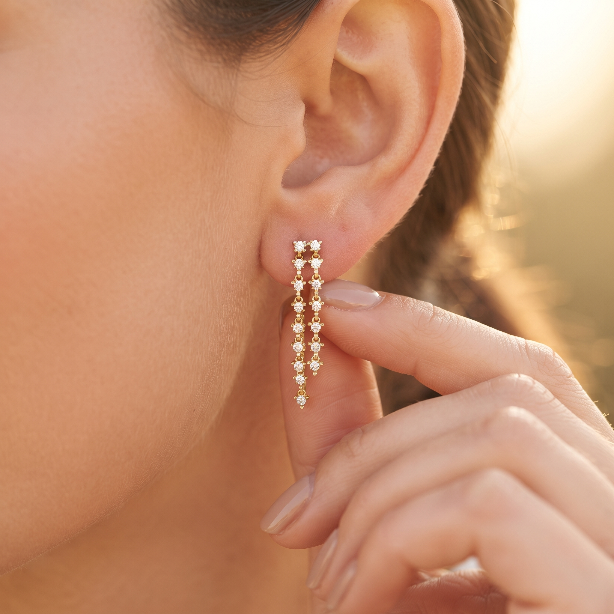 Double Row Diamond Drop Earrings
