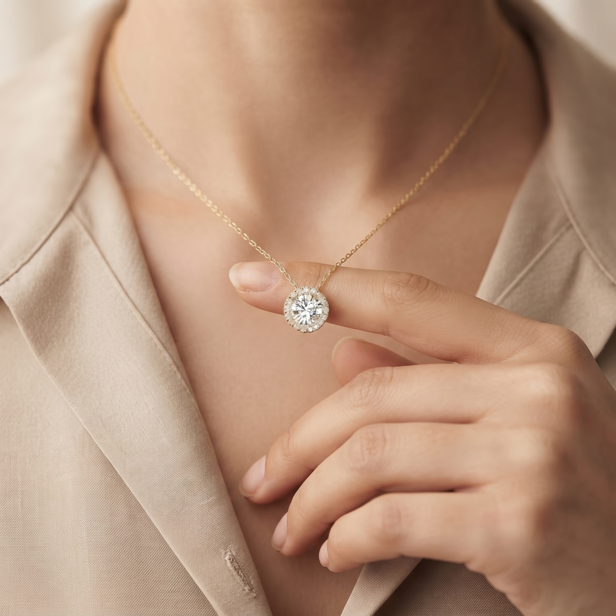 Round Halo Diamond Pendant Necklace