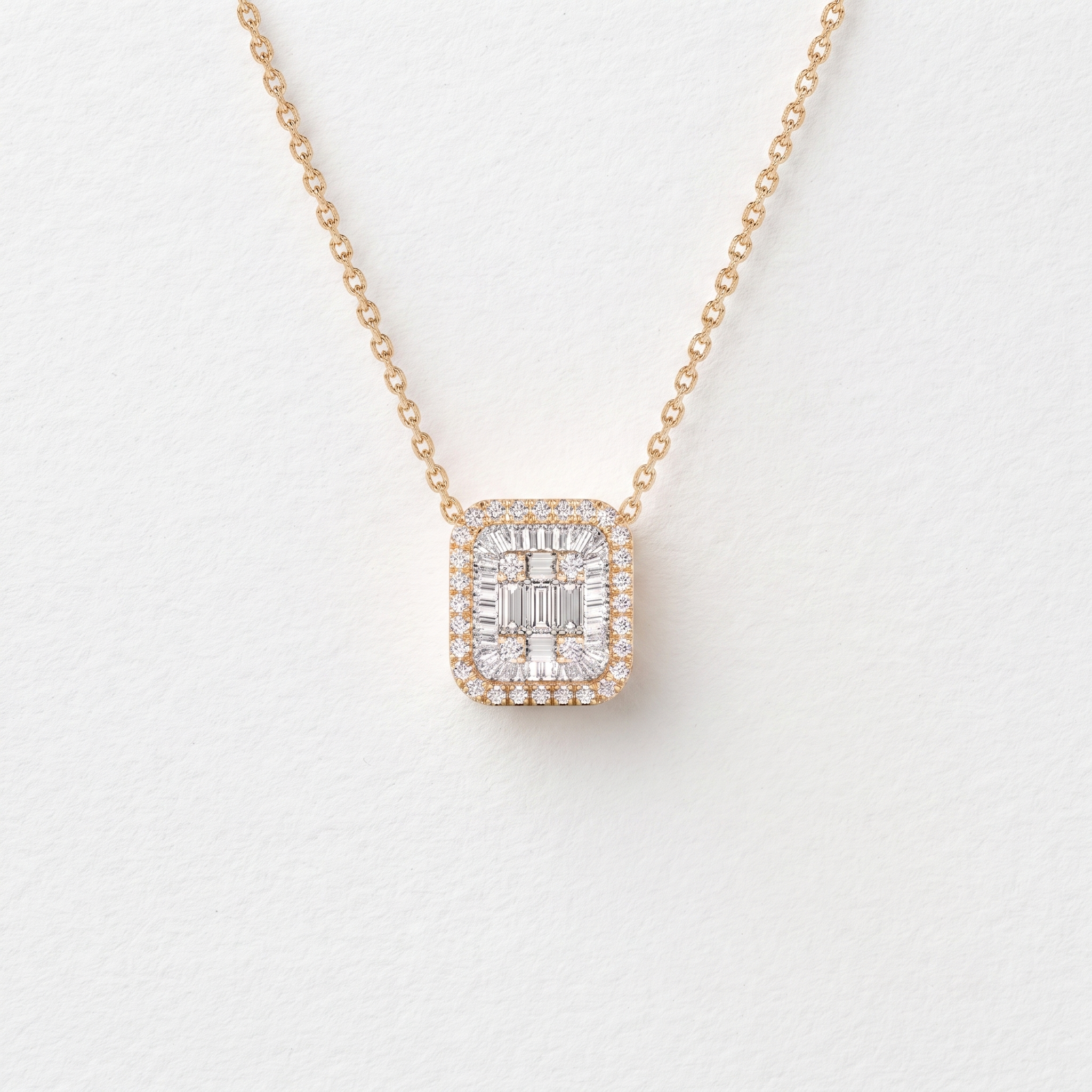 Cushion Frame Baguette Diamond Pendant