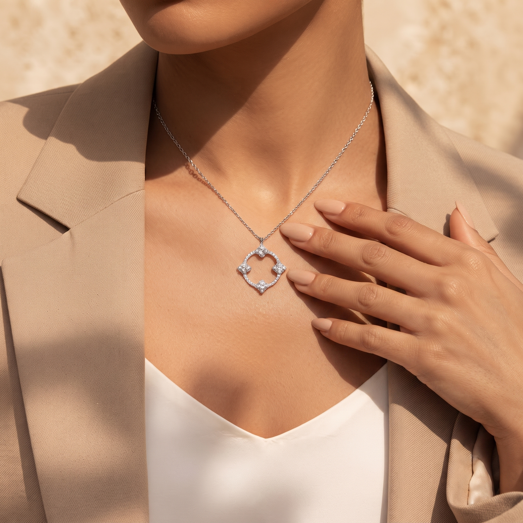 Open Frame Cushion Diamond Pendant
