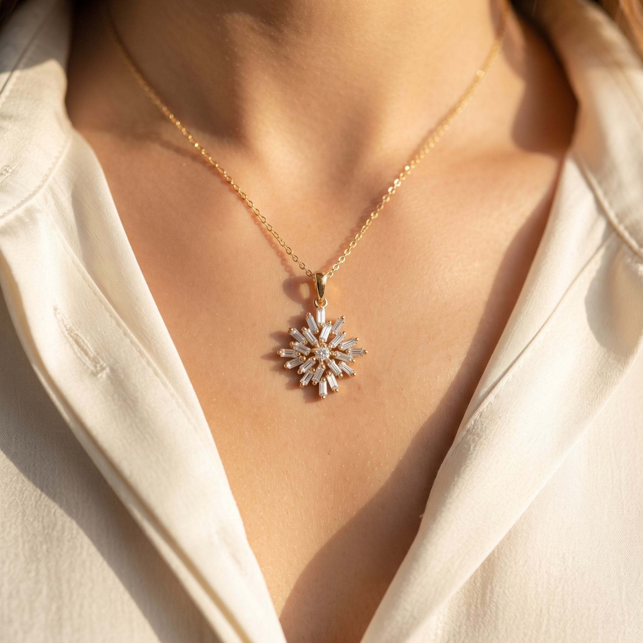 Radiant Baguette Starburst Pendant