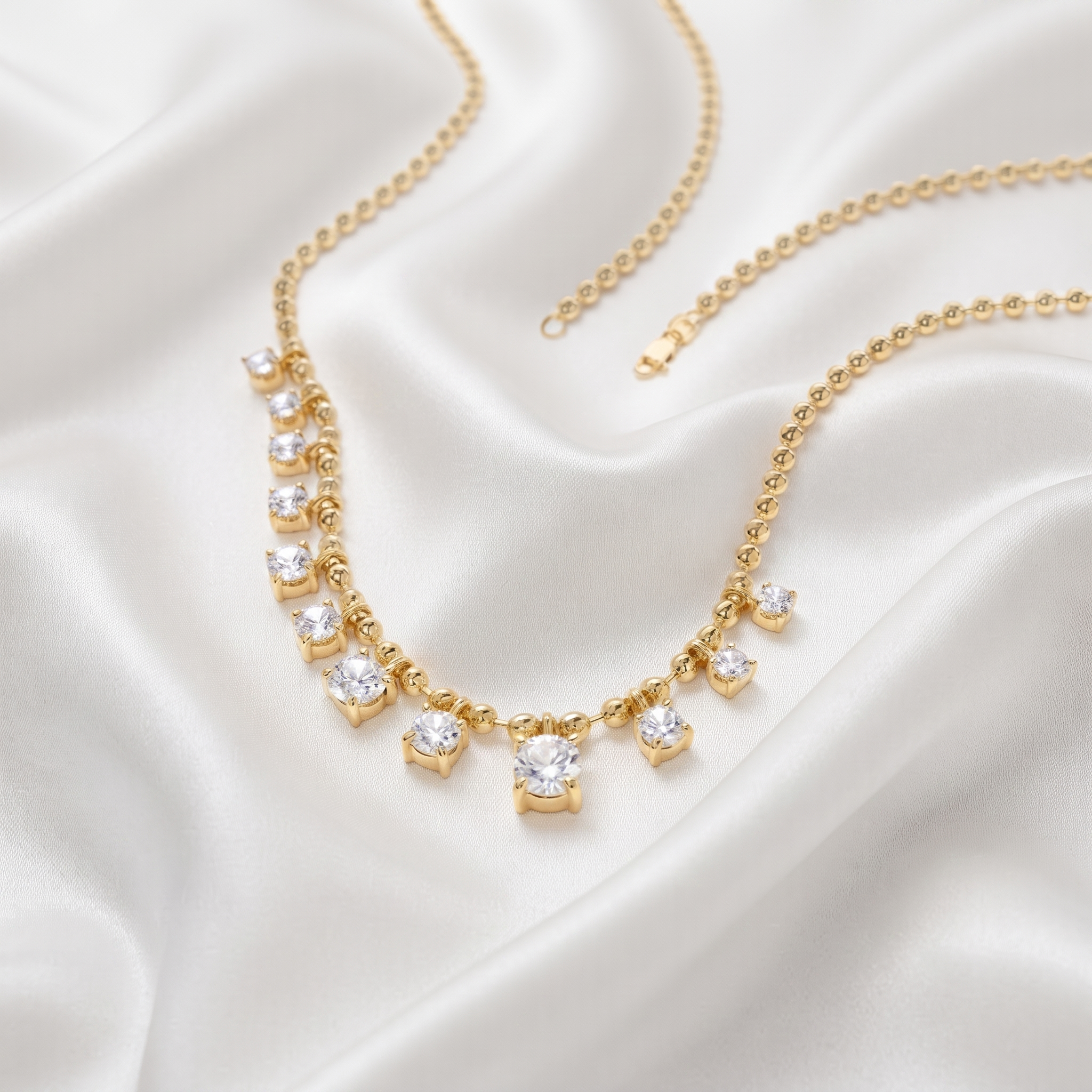 Graduated Round Diamond Beaded Necklace
