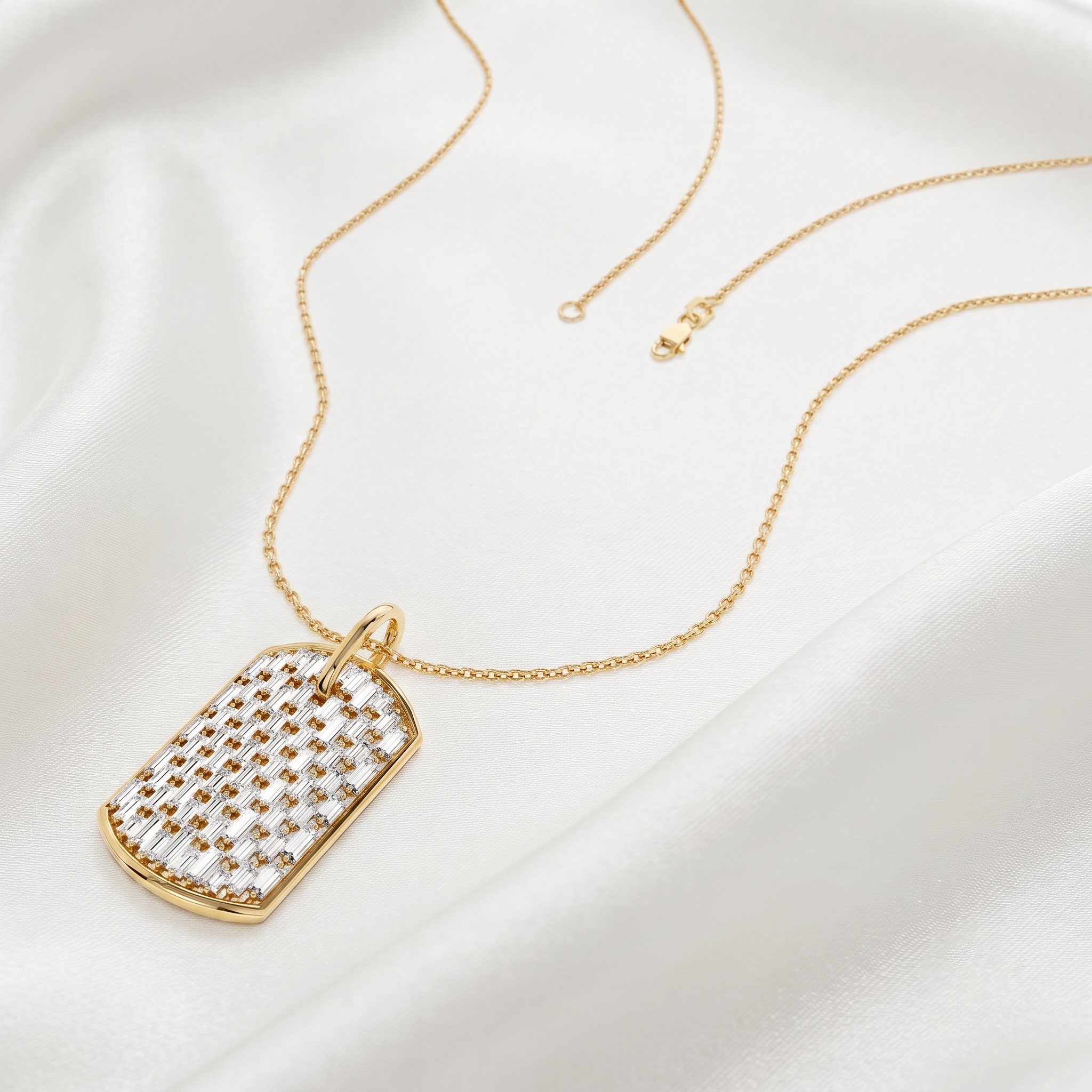 Structured Baguette Diamond Dog Tag Pendant