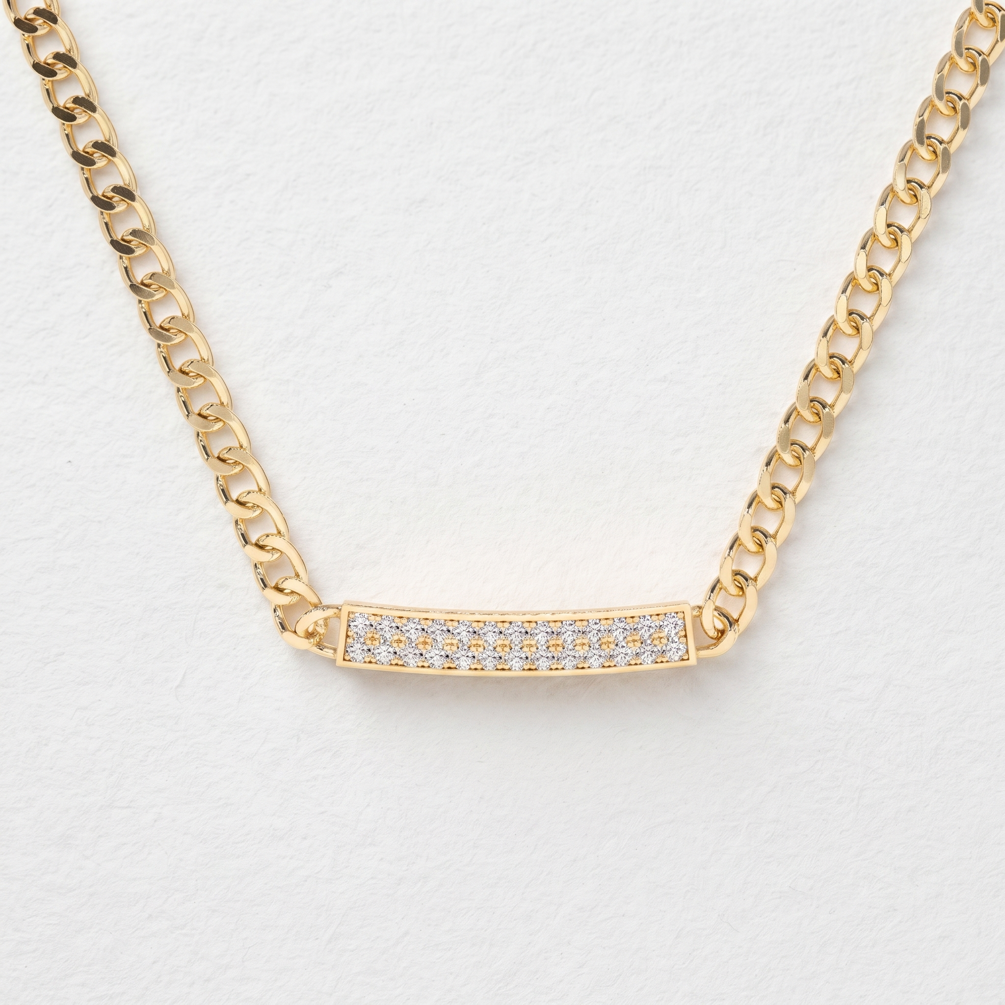 Pavé Diamond Bar Curb Chain Necklace