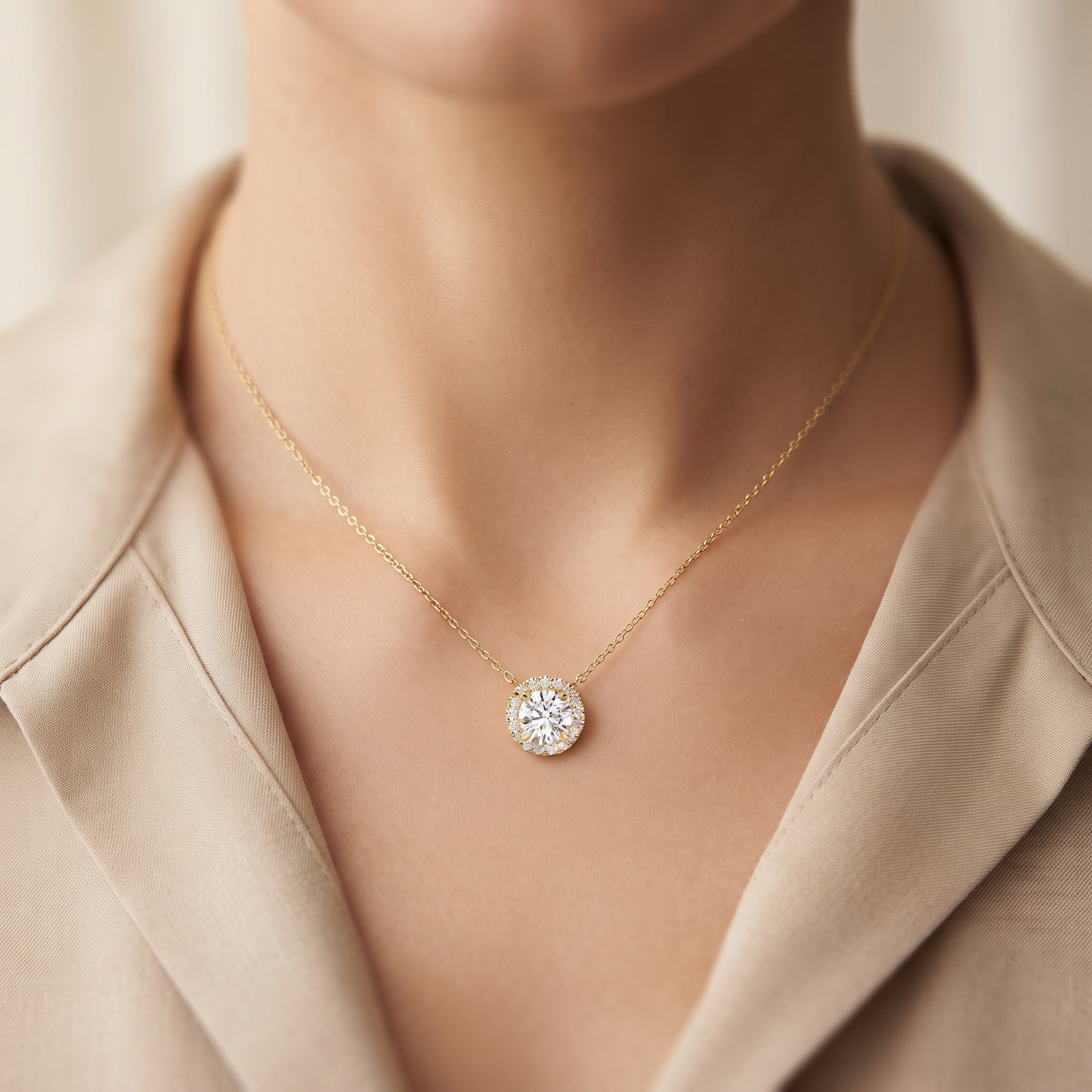 Round Halo Diamond Pendant Necklace