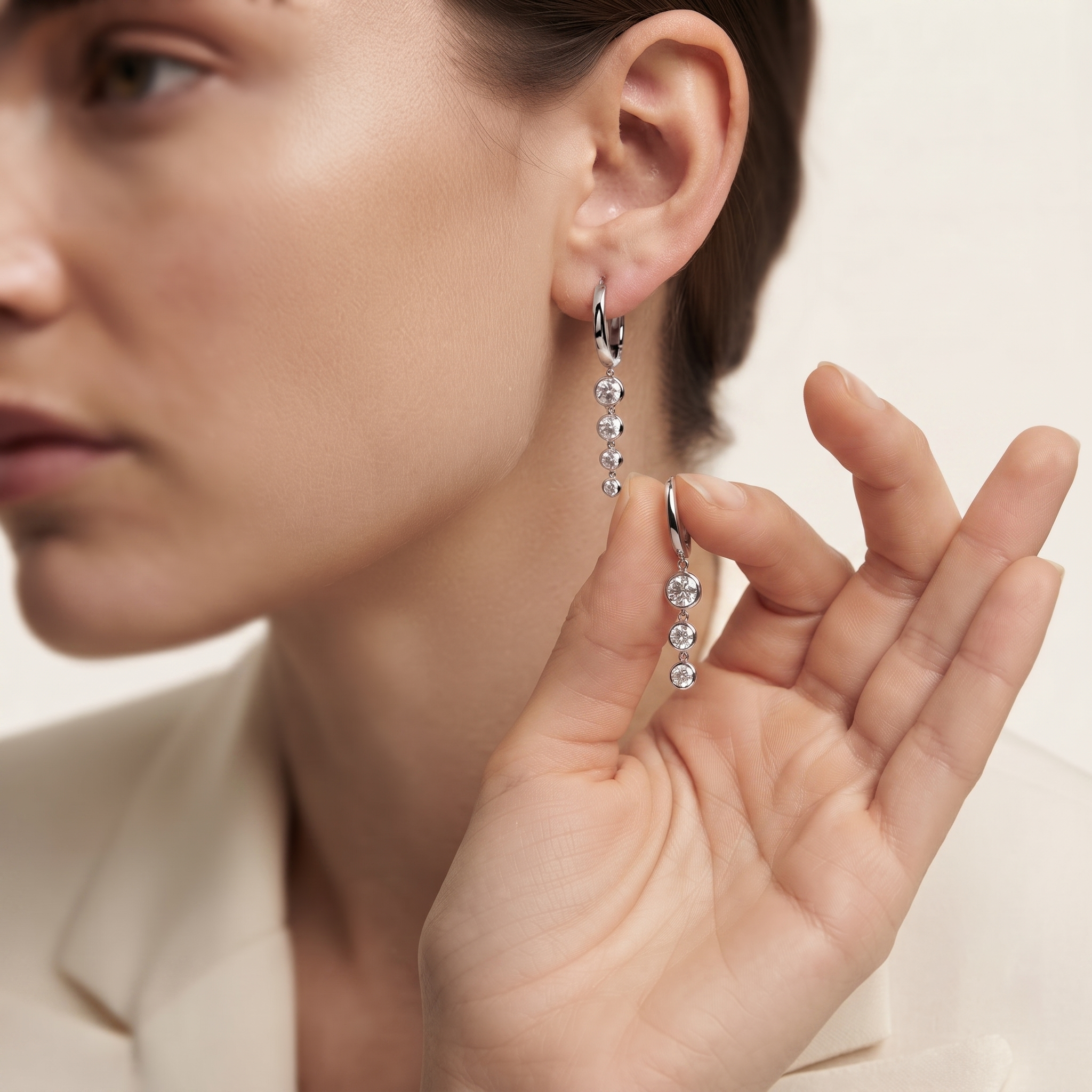 Graduated Bezel Drop Hoop Earrings