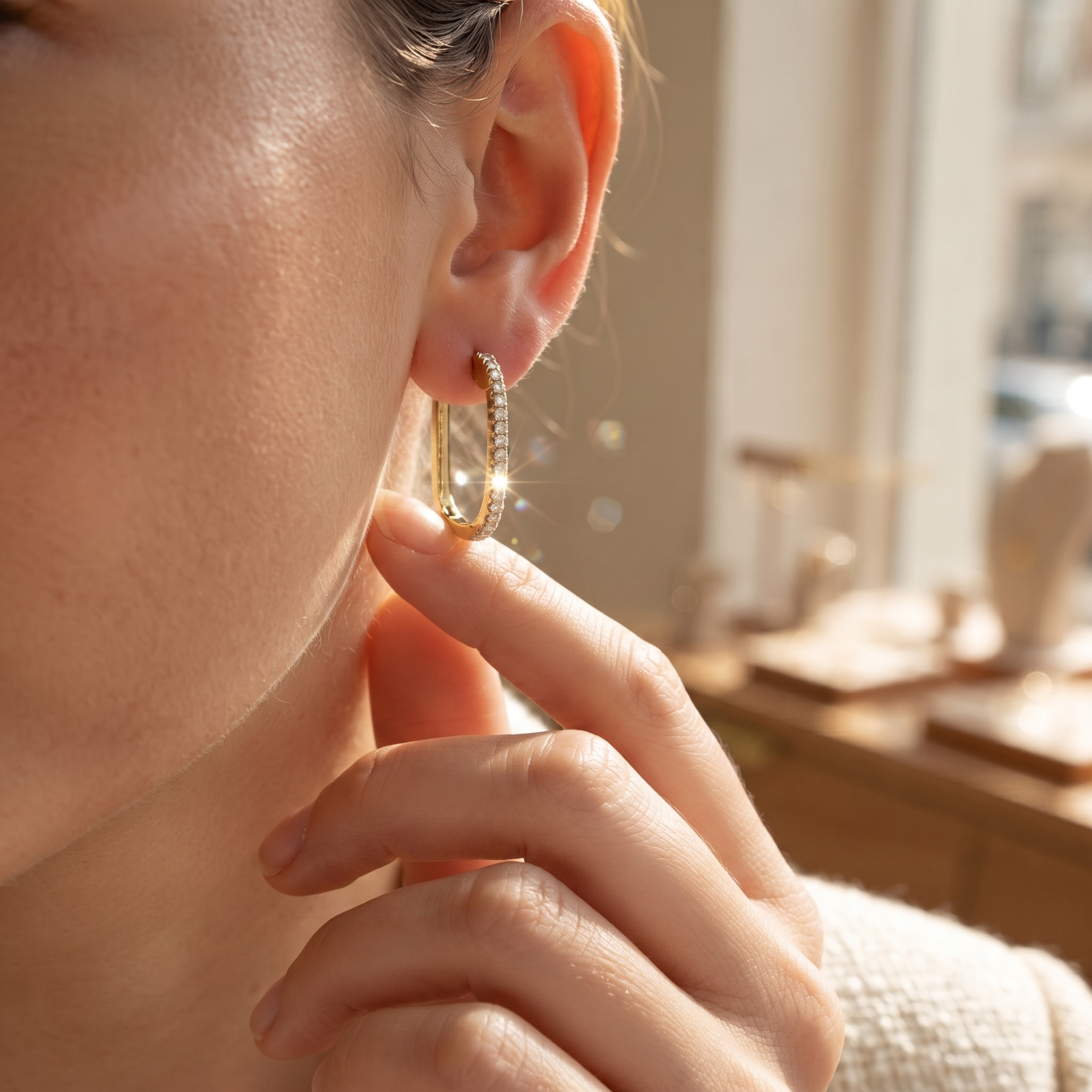 Rectangular Diamond Hoop Earrings
