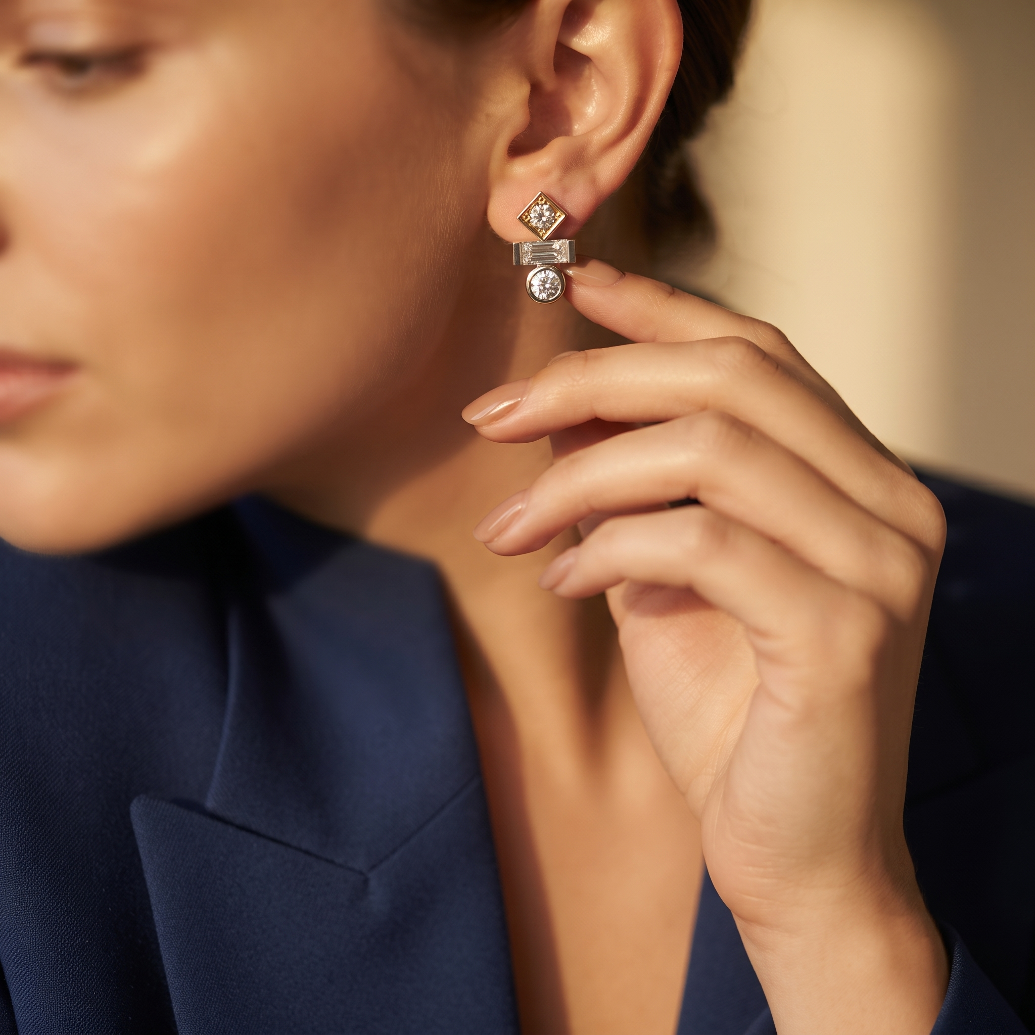 Geometric Trio Diamond Stud Earrings