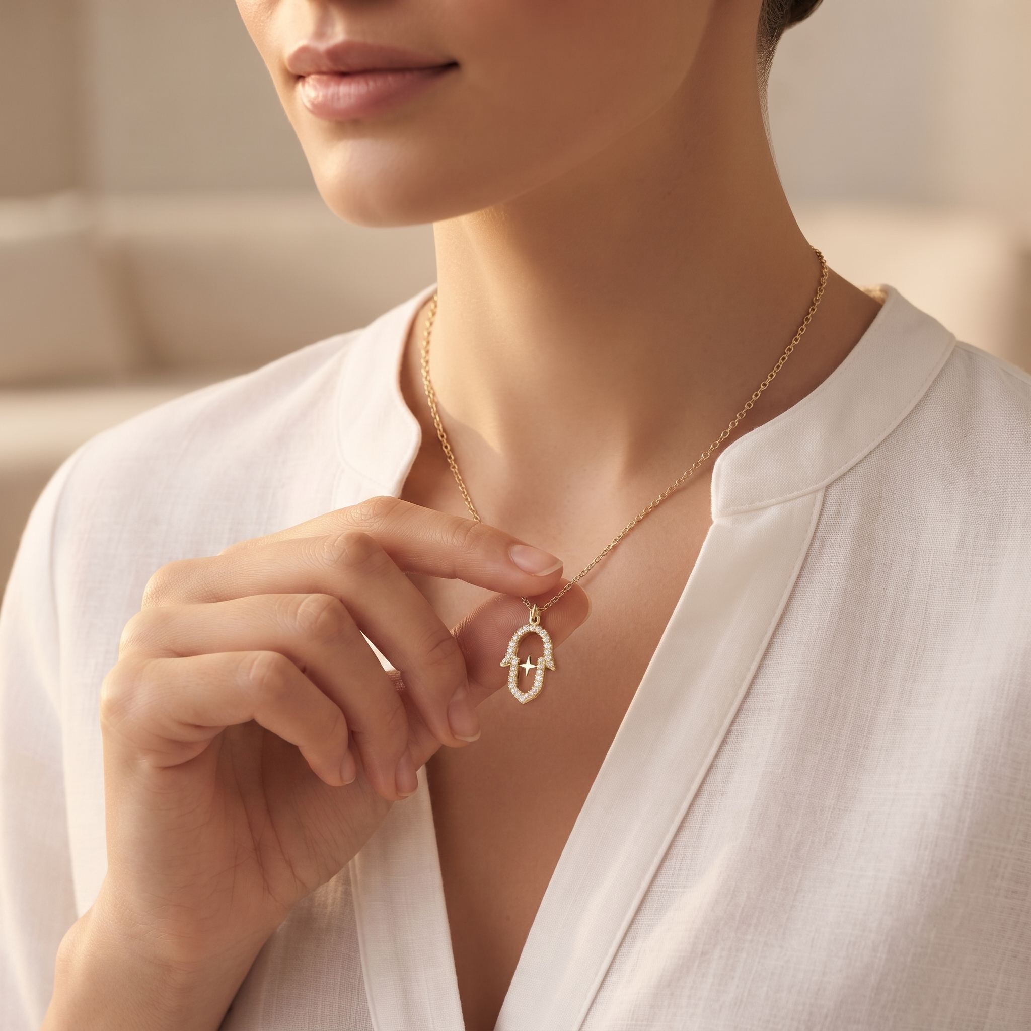 Open Frame Pavé Diamond Pendant Necklace