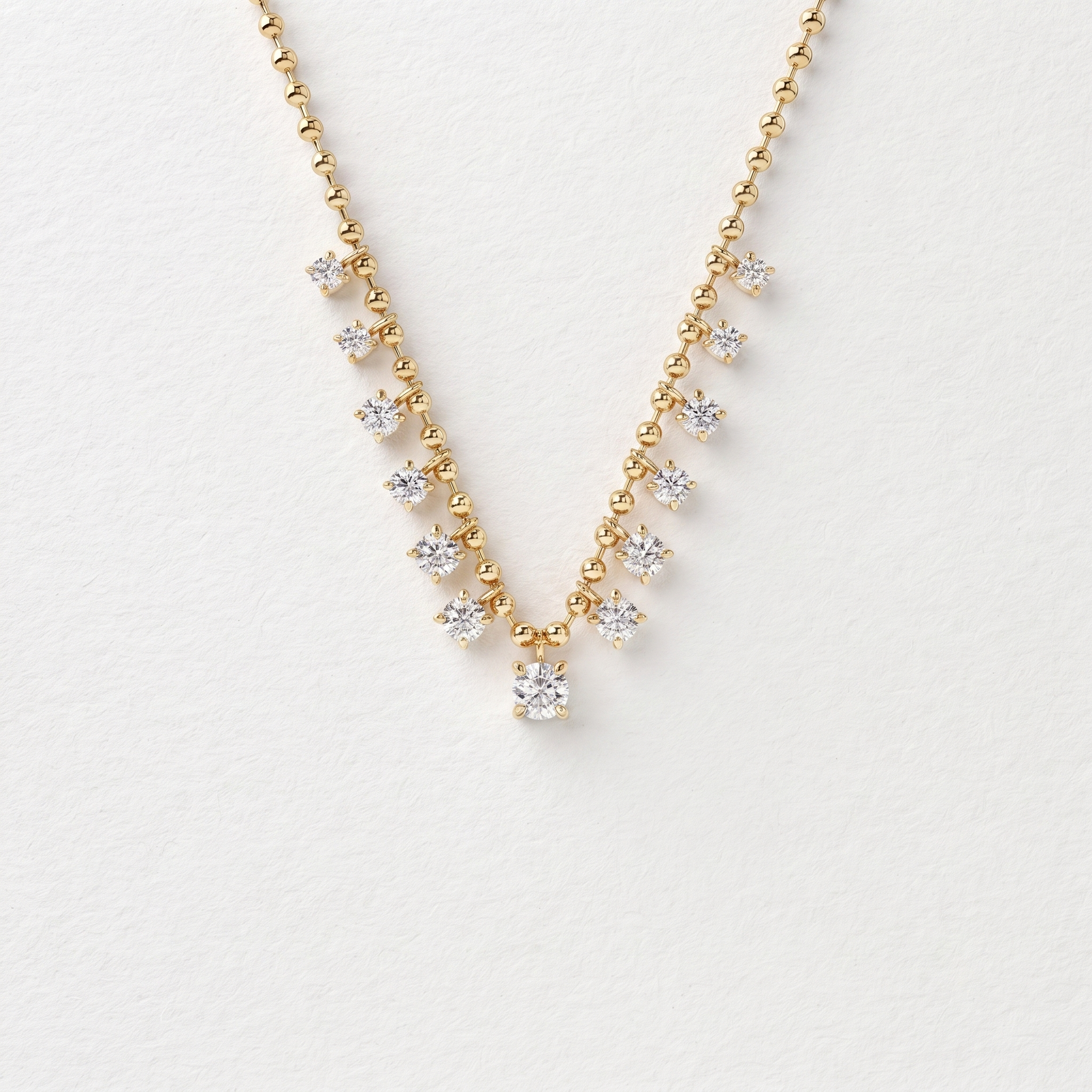 Graduated Round Diamond Beaded Necklace