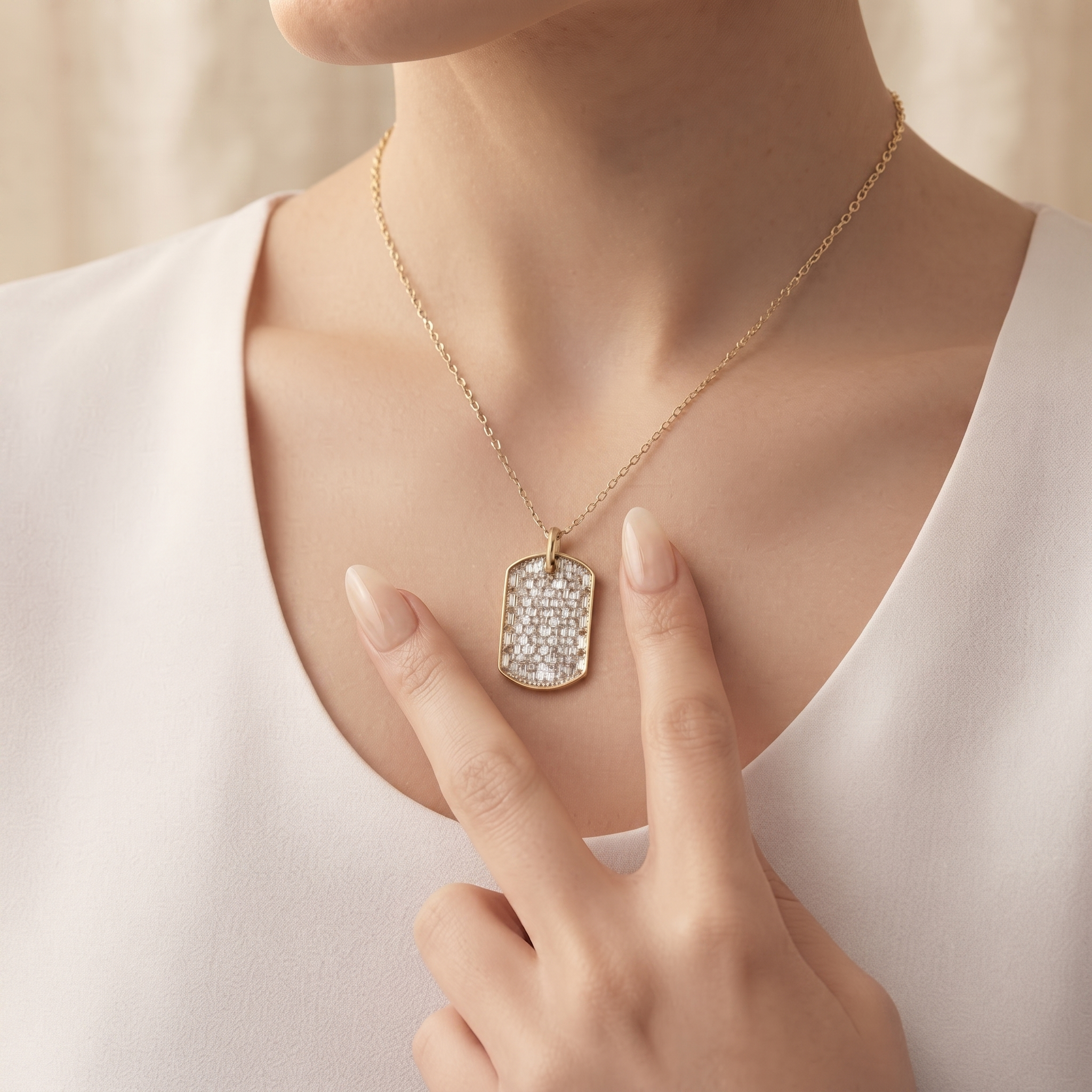 Structured Baguette Diamond Dog Tag Pendant
