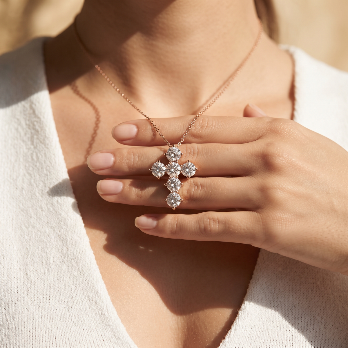 Classic Round Diamond Cross Pendant