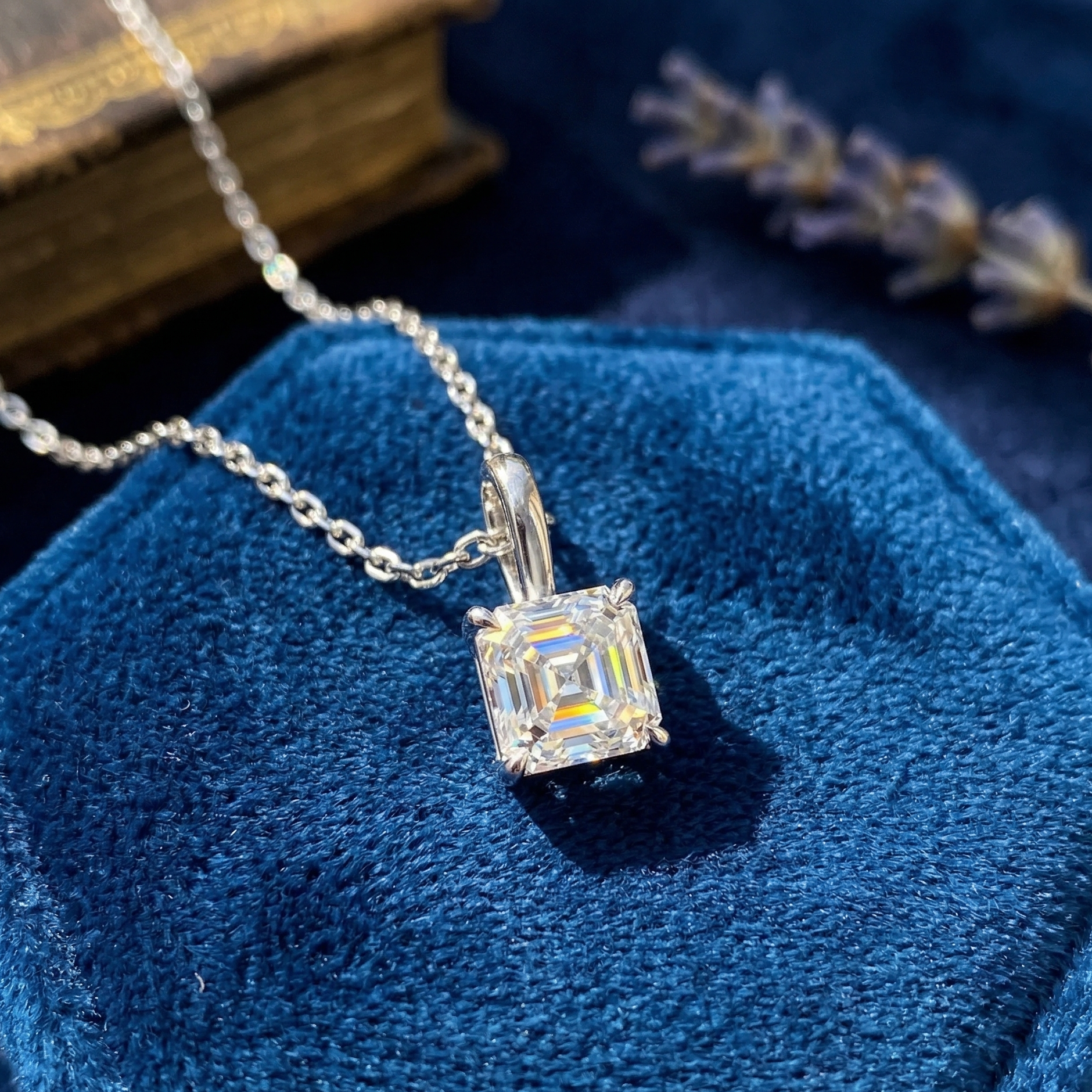 Asscher Cut Solitaire Diamond Pendant