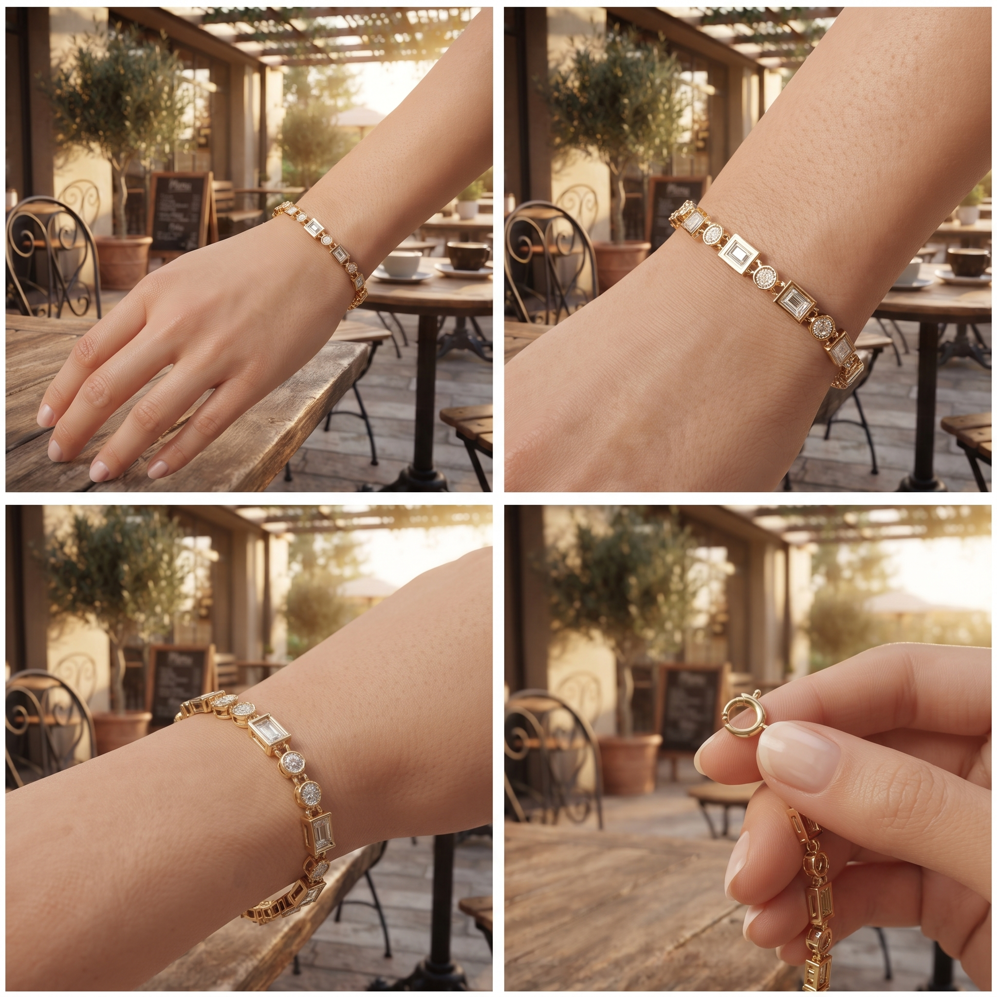 Geometric Square & Round Diamond Bracelet